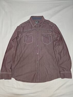 BKE Mens Large Tailored Fit Maroon And Black Striped Button Down